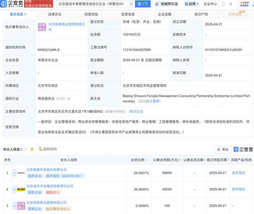 首开股份等投资新设管理咨询合伙企业